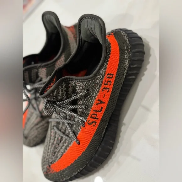 YEZZY Adidas Knit Sneakers with Orange Accent - Picture 2 of 5